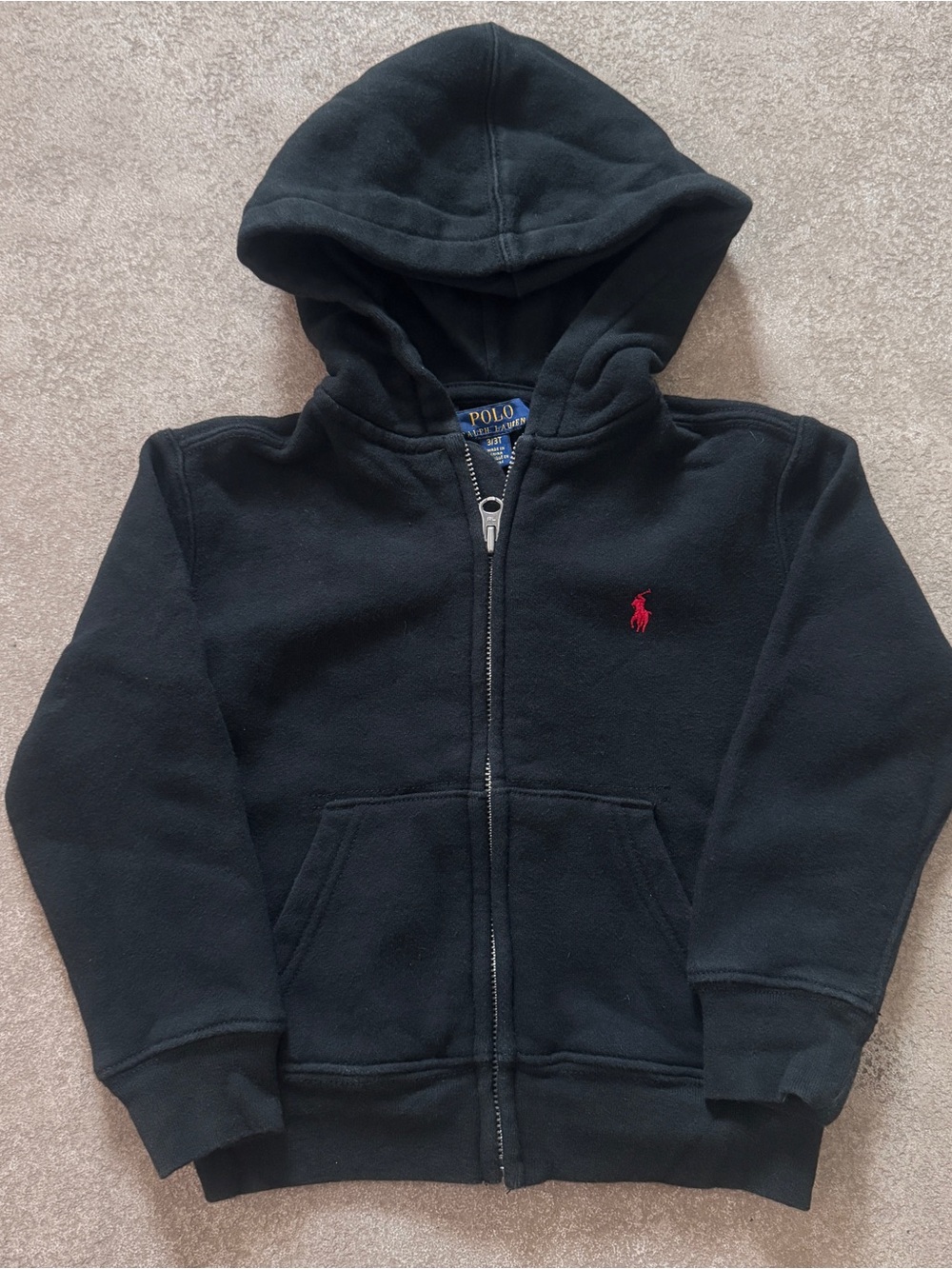 Polo Ralph Lauren 3T Black Full Zip Hoodie Jacket Red Pony